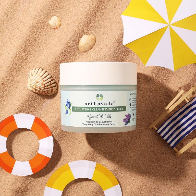 Arthaveda Cleansing  Exfoliating Body Scrub Against The Odds  2 in 1 formula with Sugar Niacinamide Bakuchiol Oil and Blueberry Extract  Scrub to Foam Formula  For DeTanning  Dead Skin  200 Gm - Image 5