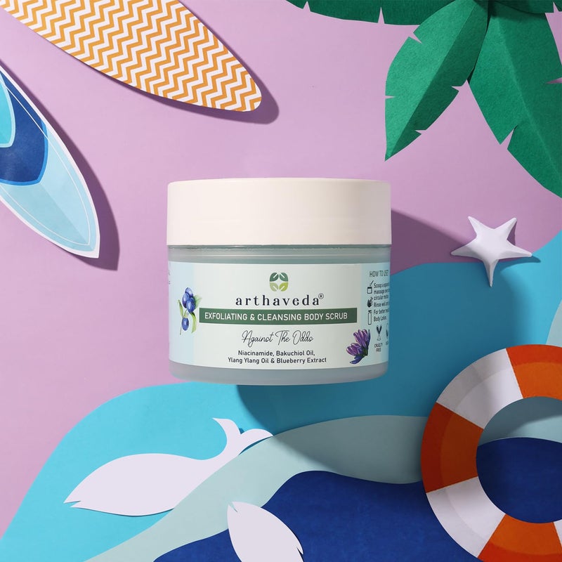 Arthaveda Cleansing  Exfoliating Body Scrub Against The Odds  2 in 1 formula with Sugar Niacinamide Bakuchiol Oil and Blueberry Extract  Scrub to Foam Formula  For DeTanning  Dead Skin  200 Gm - Image 1
