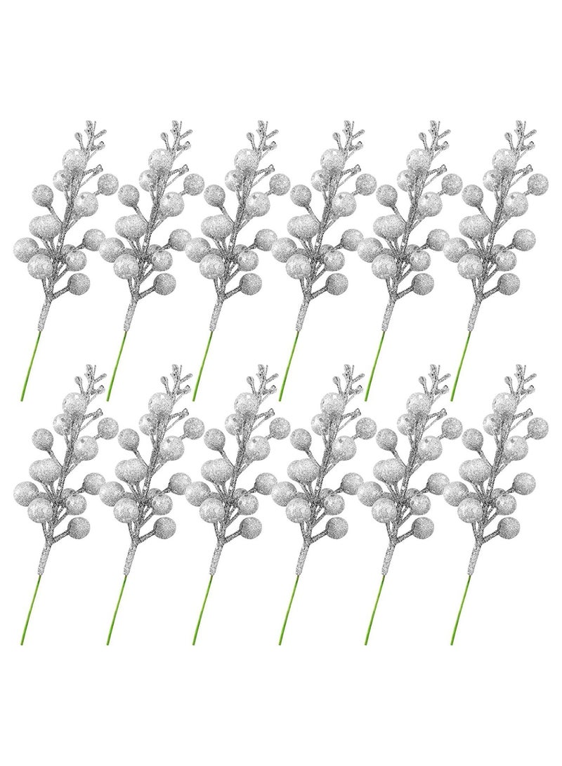 Glitter Silver Berries Stems Artificial Picks For Decoration - Image 2