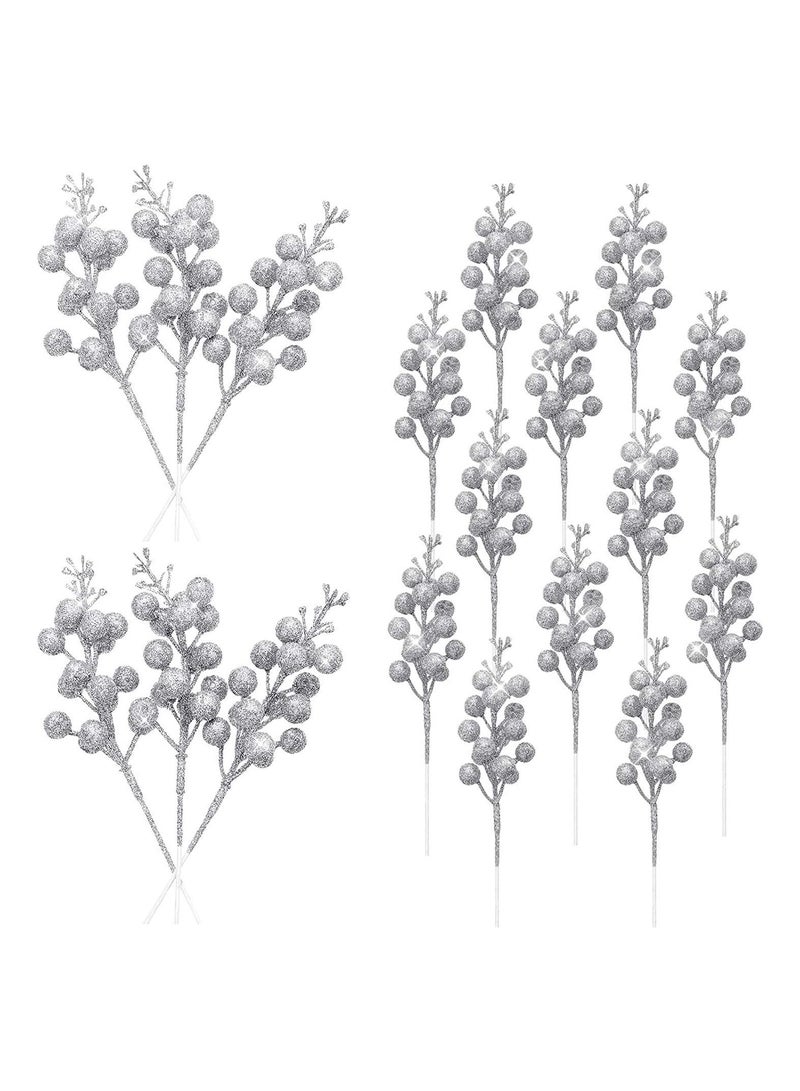Glitter Silver Berries Stems Artificial Picks For Decoration - Image 1