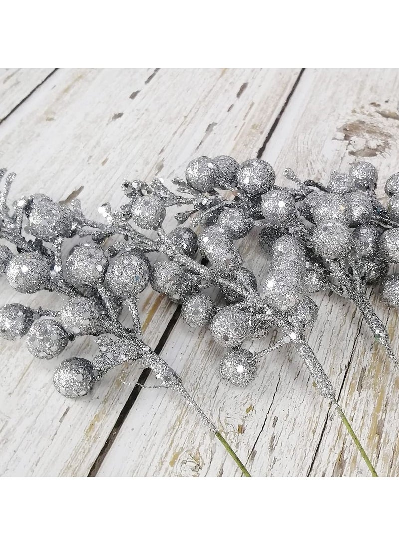 Glitter Silver Berries Stems Artificial Picks For Decoration - Image 3