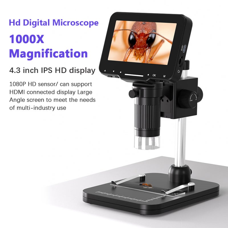 High Resolution USB Digital Microscope FHD 1080P Lightness Adjustable with 4.3-inch Large IPS Screen for Plant Insect Observation Best Gift for Children Teenagers Students - Image 4