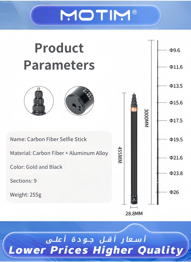 Motim - Action Camera Extendable Selfie Stick for Insta360 X3 GoPro HERO2 ONE RS X2 - Image 1