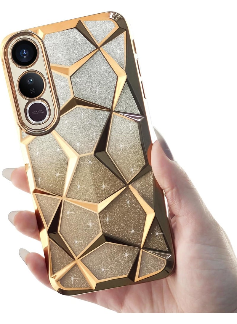 Compatible with Vivo V50 Lite 4G / 5G Case Plating Bling Gradient Glitter Clear Cover Soft TPU Silicone Cute Camera Protection Shockproof Back for Women Girls Case - Gold