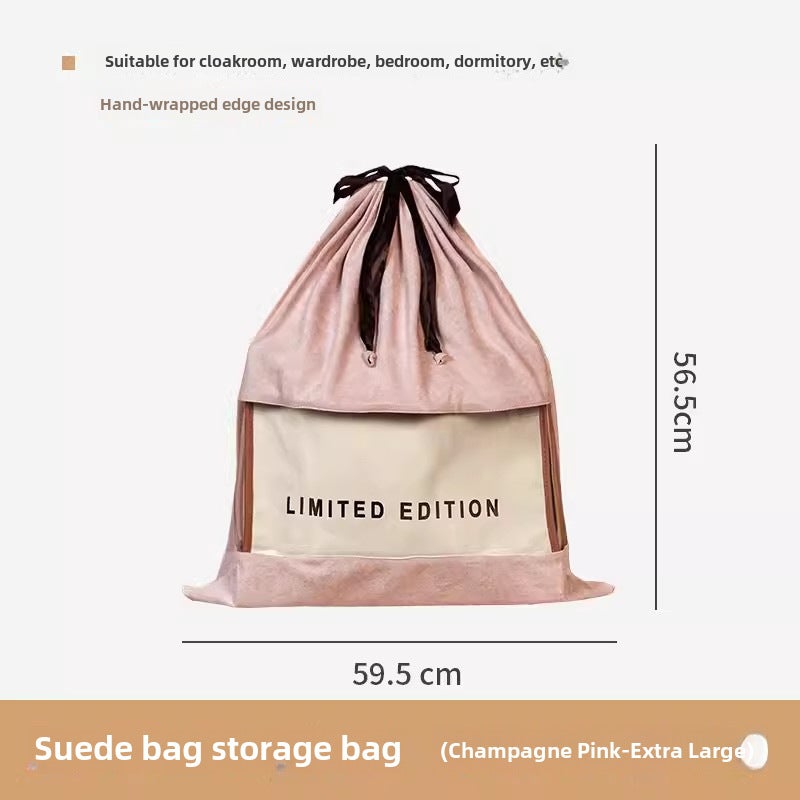 Suede Bag Dustproof Bag Luxury Bag Leather Bag Storage and Organization Bag Multi-purpose Storage Bag Moisture-proof Household [Champagne powder] Thickened suede storage bag-extra large