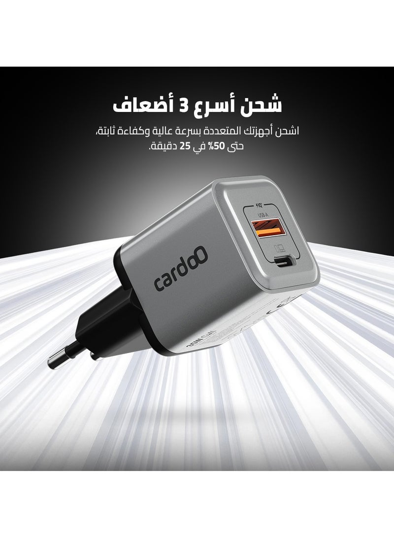 cardoO GaN Charger 35W – Compact Fast Charger – USB-C & USB-A Ports – Safe & Efficient Power Adapter – GaN Technology – Travel-Ready for Phones & Tablets – Black - Image 3