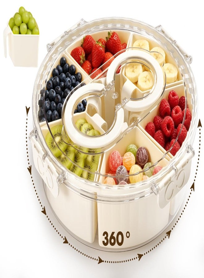 PANYEE Divided Snack Serving Tray with Lid and Handle，Snackle Box Container for Fruits Candy Organizer，Portable Spinning Rounded Veggie Tray for Kitchen, Party, Trave and Picnic - Image 1