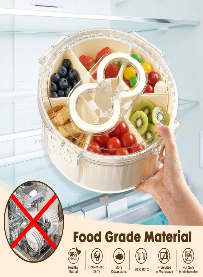 PANYEE Divided Snack Serving Tray with Lid and Handle，Snackle Box Container for Fruits Candy Organizer，Portable Spinning Rounded Veggie Tray for Kitchen, Party, Trave and Picnic - Image 4