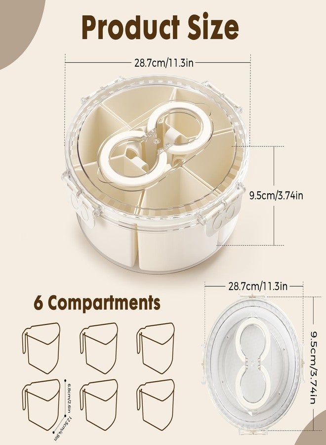 PANYEE Divided Snack Serving Tray with Lid and Handle，Snackle Box Container for Fruits Candy Organizer，Portable Spinning Rounded Veggie Tray for Kitchen, Party, Trave and Picnic - Image 3