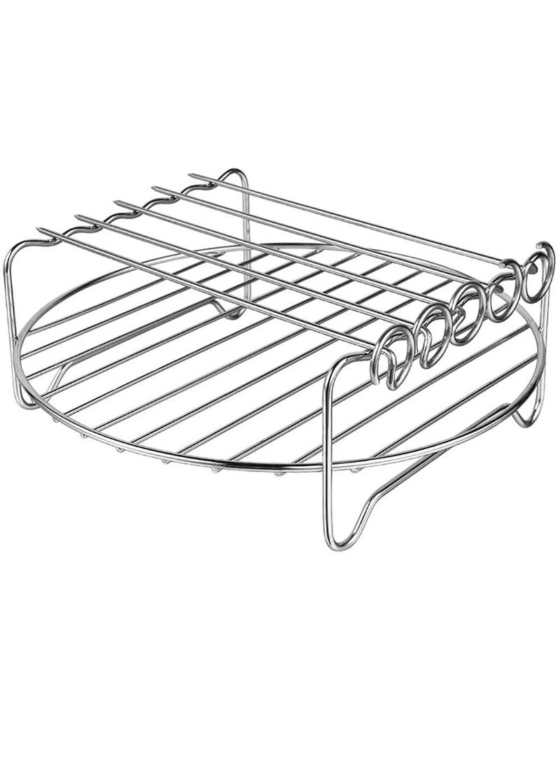 Generic - Air Fryer Rack Accessories 8 Inch Square Double Layer with 5 Skewers Stainless Steel Multipurpose Rack Metal Holder Fit Multi-purpose Double Layer Rack with Skewer - Image 1
