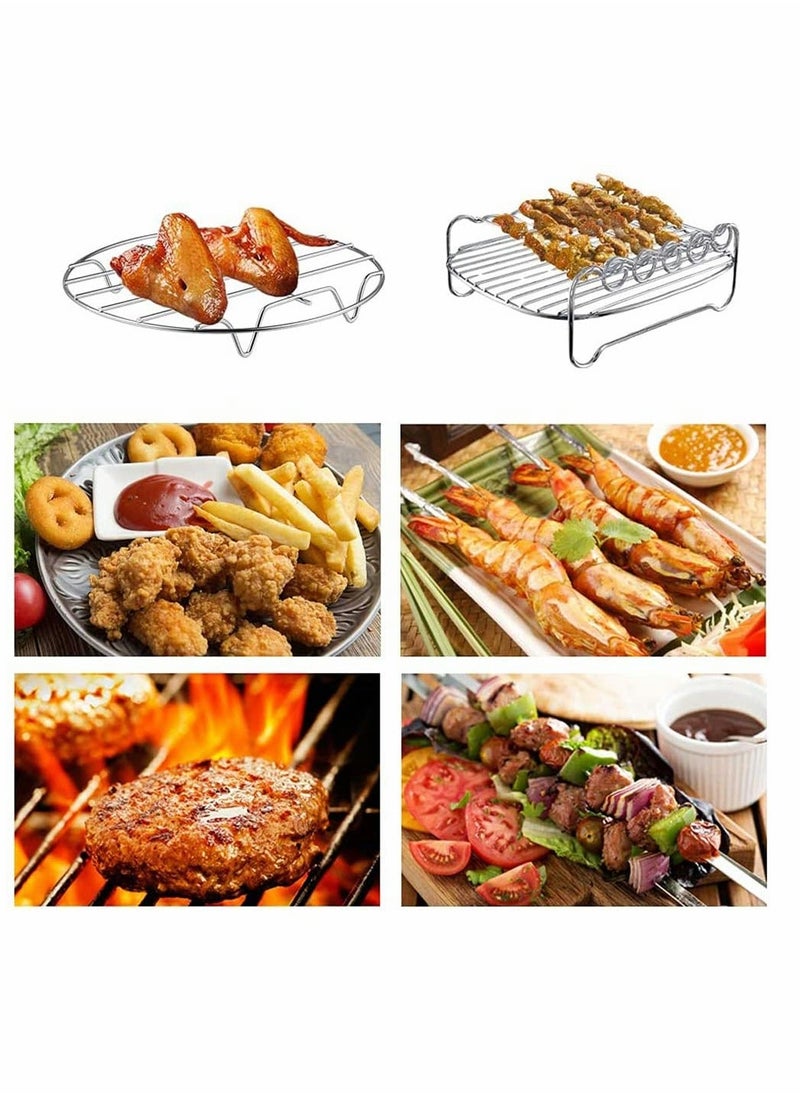 Generic - Air Fryer Rack Accessories 8 Inch Square Double Layer with 5 Skewers Stainless Steel Multipurpose Rack Metal Holder Fit Multi-purpose Double Layer Rack with Skewer - Image 1