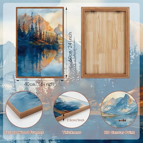 KAIRNE Framed Large Landscape Wall Art,Abstract Forest Prints Paintings,Watercolor Blue Mountain Lake Canvas,Nature Scenery Textured Artwork for Living Room Bedroom Home Office Gallery Decor,16”X24” - Image 2