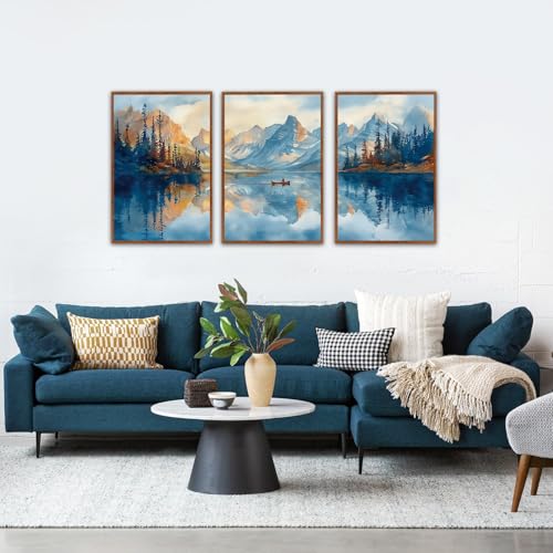 KAIRNE Framed Large Landscape Wall Art,Abstract Forest Prints Paintings,Watercolor Blue Mountain Lake Canvas,Nature Scenery Textured Artwork for Living Room Bedroom Home Office Gallery Decor,16”X24” - Image 5