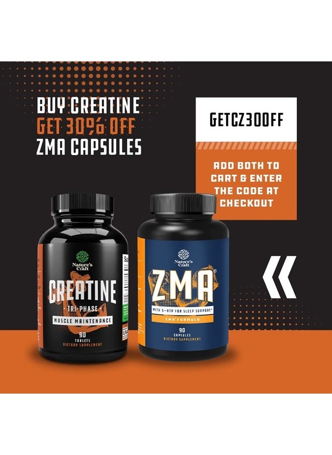 Natures Craft - High Strength Tri Phase Creatine Tablets for Women & Men - Formula Blend of Creatine Monohydrate, HCL & Pyruvate Supplement - Muscle Mass Gain & Recovery Supplement - 120 Tablets - Image 1