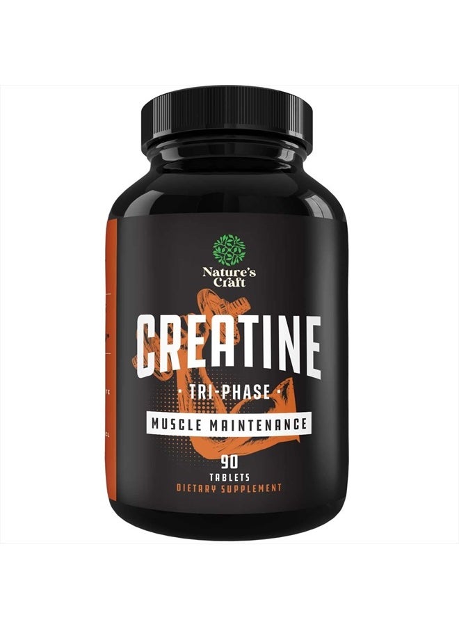 Natures Craft - High Strength Tri Phase Creatine Tablets for Women & Men - Formula Blend of Creatine Monohydrate, HCL & Pyruvate Supplement - Muscle Mass Gain & Recovery Supplement - 120 Tablets - Image 1