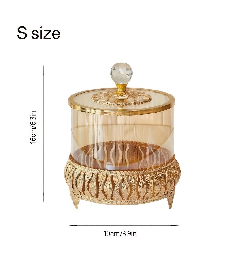 Golden Candy Jar with Lid 3.94 Inch by 3.94 Inch by 7.48 Inch Decorative Snack Container Sugar Storage for Home Party Table Centerpiece - Image 2