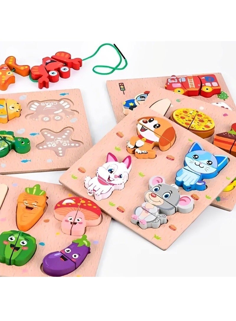 Colorful Wooden 3D Puzzles, Cut or Rope Design, Teacher Parents Early Learning Support Tools, Attractive Patterns, Montessori Fine Sensory and Motor Skill Develop Toys, Ideal Kids Gift (Animals Form) - Image 2