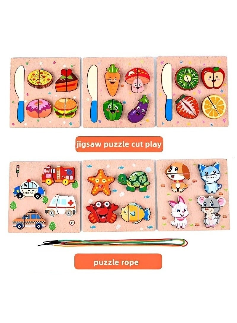 Colorful Wooden 3D Puzzles, Cut or Rope Design, Teacher Parents Early Learning Support Tools, Attractive Patterns, Montessori Fine Sensory and Motor Skill Develop Toys, Ideal Kids Gift (Animals Form) - Image 5
