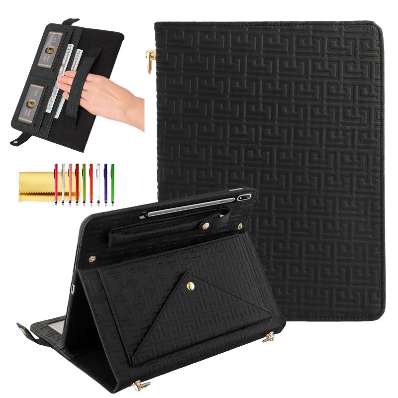 Dteck Handbag Case for Galaxy Tab S10 UltraS9 UltraS8 Ultra 146 Inch Case with S Pencil HolderFolio Stand PU Leather Crossbody Shoulder Hand Strap Card Pocket Magnetic Envelope Wallet CoverBlack