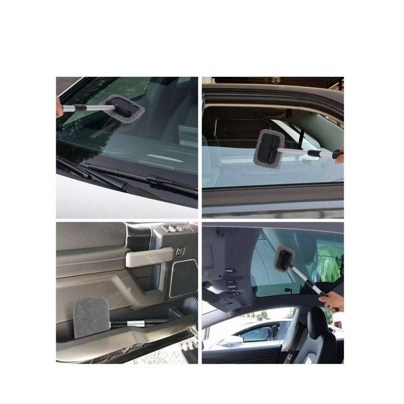 Zikra Windshield Window Cleaning Tool Car Windshield Cleaner Brush Auto Glass Wiper with Long Extendable Handle and 7 Pieces Washable Reusable Microfiber Cloth for Cleaning Car Window - Image 2