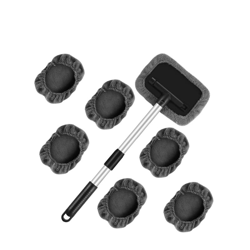 Zikra Windshield Window Cleaning Tool Car Windshield Cleaner Brush Auto Glass Wiper with Long Extendable Handle and 7 Pieces Washable Reusable Microfiber Cloth for Cleaning Car Window - Image 1
