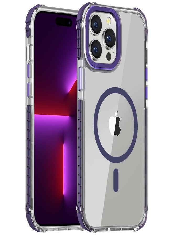 DEERLAMN Strong Magnetic Case for iPhone 13 Pro Max,[Compatible with Magsafe][Military-Grade Protection] Clear Slim Shockproof Protective Phone Cover for Women Men-Transparent+Purple - Image 1