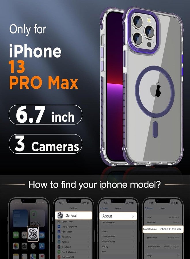 DEERLAMN Strong Magnetic Case for iPhone 13 Pro Max,[Compatible with Magsafe][Military-Grade Protection] Clear Slim Shockproof Protective Phone Cover for Women Men-Transparent+Purple - Image 2