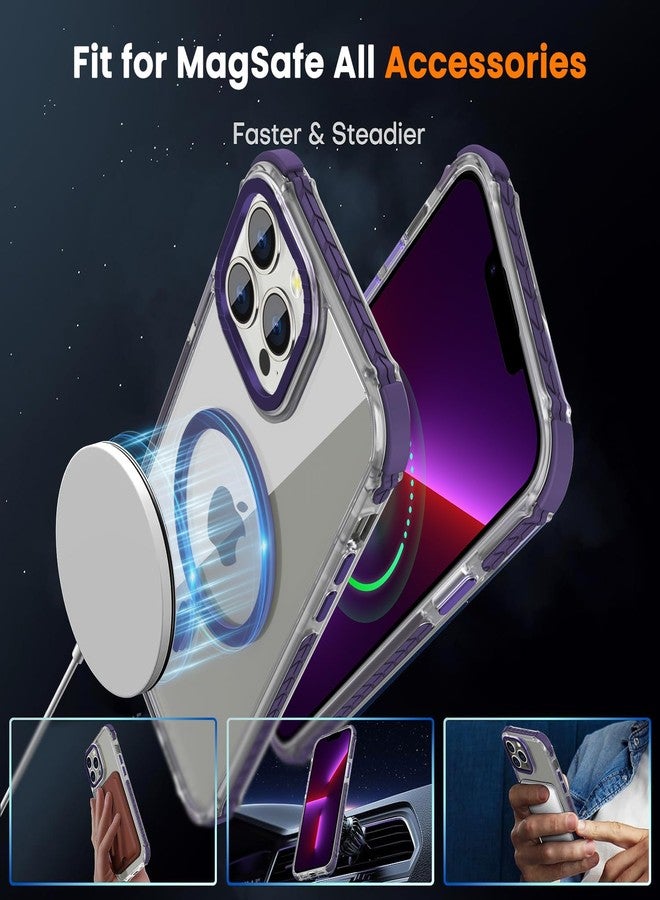 DEERLAMN Strong Magnetic Case for iPhone 13 Pro Max,[Compatible with Magsafe][Military-Grade Protection] Clear Slim Shockproof Protective Phone Cover for Women Men-Transparent+Purple - Image 4