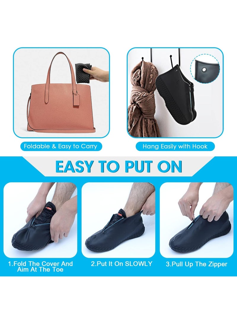 Meetion Silicone Shoe Cover Waterproof, Reusable Boot Shoes Covers with Zipper,Non Slip Rain Snow Bowling Travel Indoor Outdoor Overshoe Rubber Protectors for Men Women Kids Protection Galoshes-1 Pair ( X Large) - Image 4