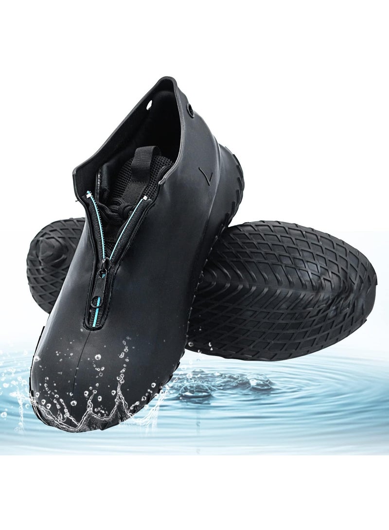 Meetion Silicone Shoe Cover Waterproof, Reusable Boot Shoes Covers with Zipper,Non Slip Rain Snow Bowling Travel Indoor Outdoor Overshoe Rubber Protectors for Men Women Kids Protection Galoshes-1 Pair ( X Large) - Image 1