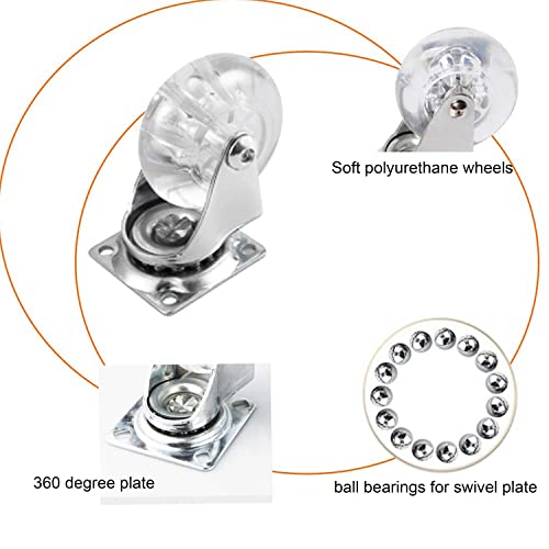 YAEMIKY 4 Pack Swivel Caster Wheels for Furniture, 2 Inch Heavy Duty Castor Wheels, Crystal Clear Polyurethane Rolling Castors with 360 Degree Plate for Cabinet,Ottoman,Bench (Not for Chair Legs) - Image 4