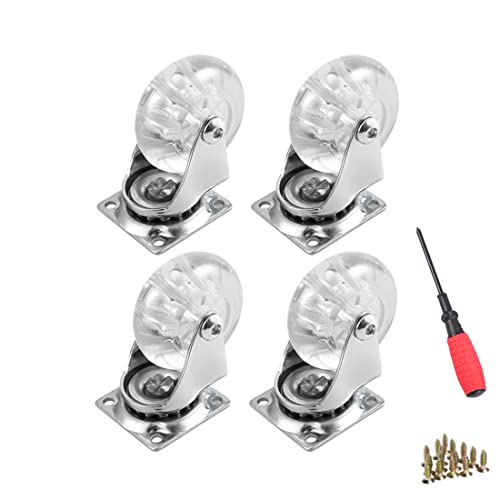 YAEMIKY 4 Pack Swivel Caster Wheels for Furniture, 2 Inch Heavy Duty Castor Wheels, Crystal Clear Polyurethane Rolling Castors with 360 Degree Plate for Cabinet,Ottoman,Bench (Not for Chair Legs) - Image 1