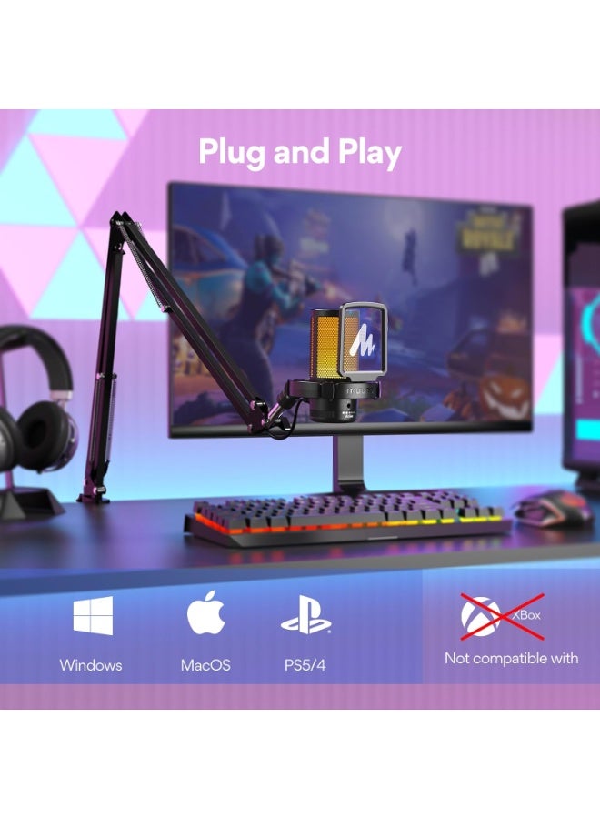 ماونو ميكروفون ألعاب مزود بخاصية إلغاء الضوضاء، ميكروفون USB مكثف RGB للبث، والبودكاست، وتويتش، ويوتيوب، وديسكورد، والتوصيل والتشغيل لأجهزة الكمبيوتر، والكمبيوتر، وماك، وبلاي ستيشن 4، وبلاي ستيشن 5، وDGM20S - Image 5