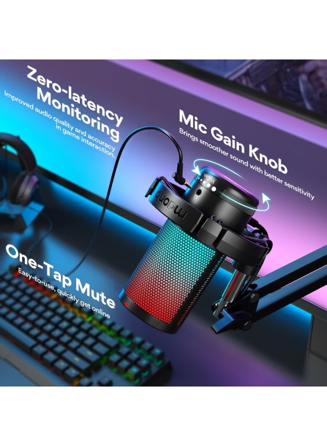 ماونو ميكروفون ألعاب مزود بخاصية إلغاء الضوضاء، ميكروفون USB مكثف RGB للبث، والبودكاست، وتويتش، ويوتيوب، وديسكورد، والتوصيل والتشغيل لأجهزة الكمبيوتر، والكمبيوتر، وماك، وبلاي ستيشن 4، وبلاي ستيشن 5، وDGM20S - Image 3