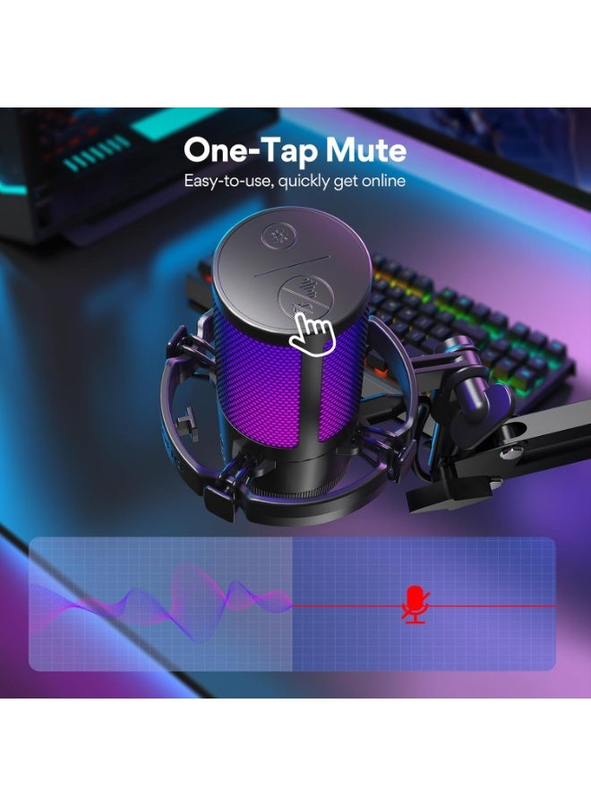 ماونو ميكروفون ألعاب مزود بخاصية إلغاء الضوضاء، ميكروفون USB مكثف RGB للبث، والبودكاست، وتويتش، ويوتيوب، وديسكورد، والتوصيل والتشغيل لأجهزة الكمبيوتر، والكمبيوتر، وماك، وبلاي ستيشن 4، وبلاي ستيشن 5، وDGM20S - Image 2