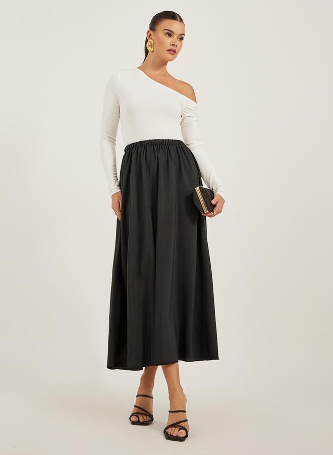 Styli Solid Elasticated Waistband A-Line Midi Skirt  - Image 1