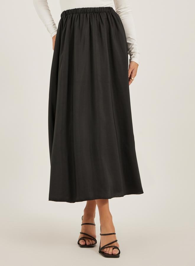Styli Solid Elasticated Waistband A-Line Midi Skirt  - Image 2