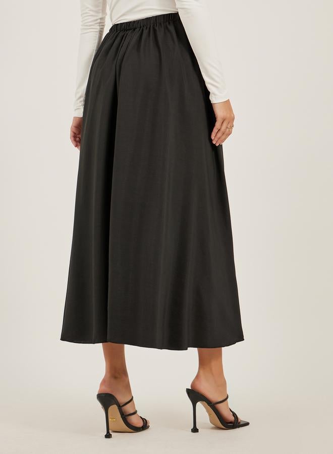 Styli Solid Elasticated Waistband A-Line Midi Skirt  - Image 4
