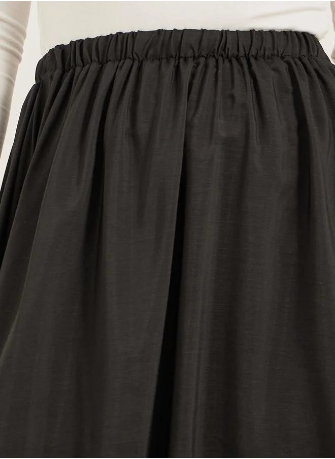 Styli Solid Elasticated Waistband A-Line Midi Skirt