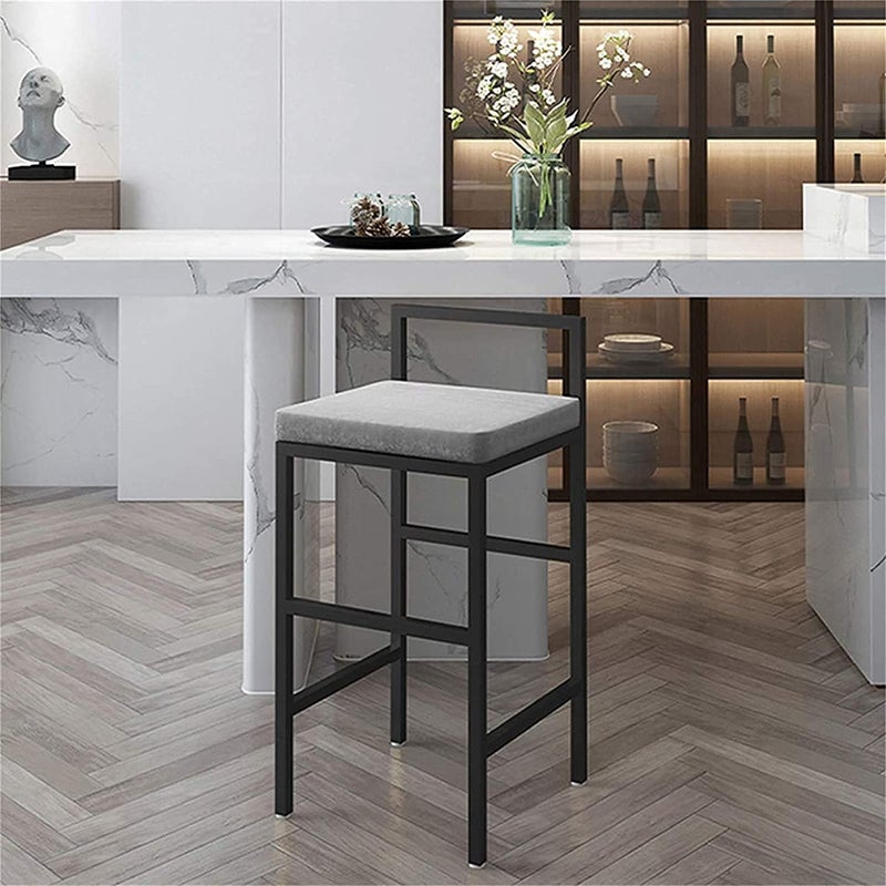 INDIAN DECOR 38198 Modern Bar ChairBreakfast StoolHigh Stool Barstools Counter Height Modern Bar Stool Kitchen Breakfast Chair with Grey Cushion and Metal Legs Black - Image 2