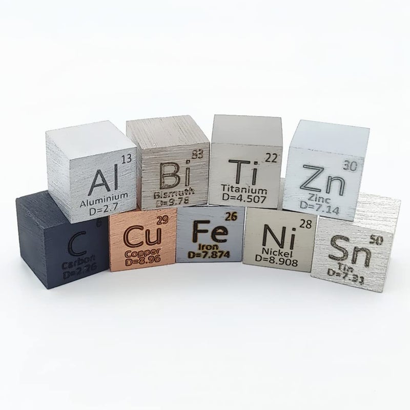 Magerial 0.39" Element Cube Set 10mm Density Cubes Copper Iron Bismuth Titanium for Periodic Table Collection Up to 99.99% Purity (0.39“, 9-01) - Image 2