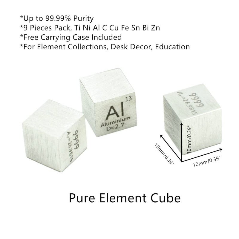 Magerial 0.39" Element Cube Set 10mm Density Cubes Copper Iron Bismuth Titanium for Periodic Table Collection Up to 99.99% Purity (0.39“, 9-01) - Image 3