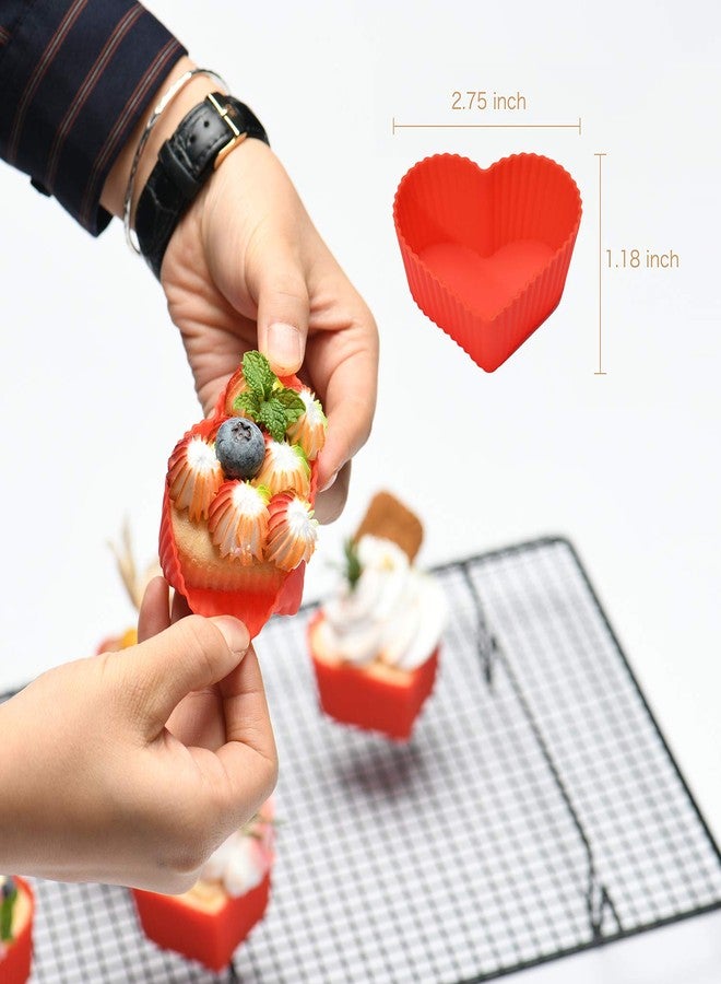 Jell-Cell Baking Cups Cupcake Liners Silicone - Non-Stick Pastry Muffin Liner Molds, 2.75 Inch Reusable Storage Container,Heart,24 Pack - Image 5