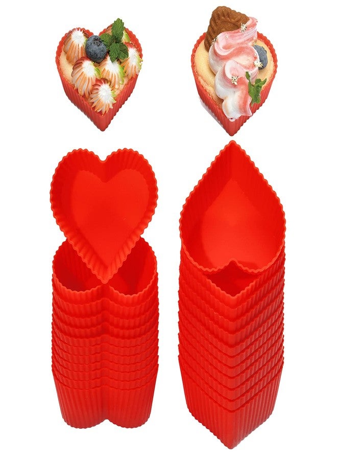 Jell-Cell Baking Cups Cupcake Liners Silicone - Non-Stick Pastry Muffin Liner Molds, 2.75 Inch Reusable Storage Container,Heart,24 Pack - Image 1
