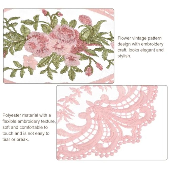uxcell 2Pack Retro Lace Placemat 12x16-in Oval Embroidered Table Place Mats French Crochet Doilies Coasters Cup Mat for Home Wedding, Pink - Image 3