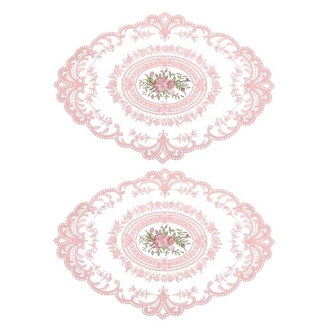 uxcell 2Pack Retro Lace Placemat 12x16-in Oval Embroidered Table Place Mats French Crochet Doilies Coasters Cup Mat for Home Wedding, Pink - Image 4