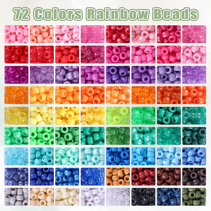 QUEFE 4700pcs, 72 Colors Pony Beads Rainbow Kandi Bead for Bracelets Making Kit, 3600pcs 9mm Plastic Beads and 1000pcs Letter Beads, Alphabet Beads for Bracelets Jewelry Making with Elastic Threads - Image 3