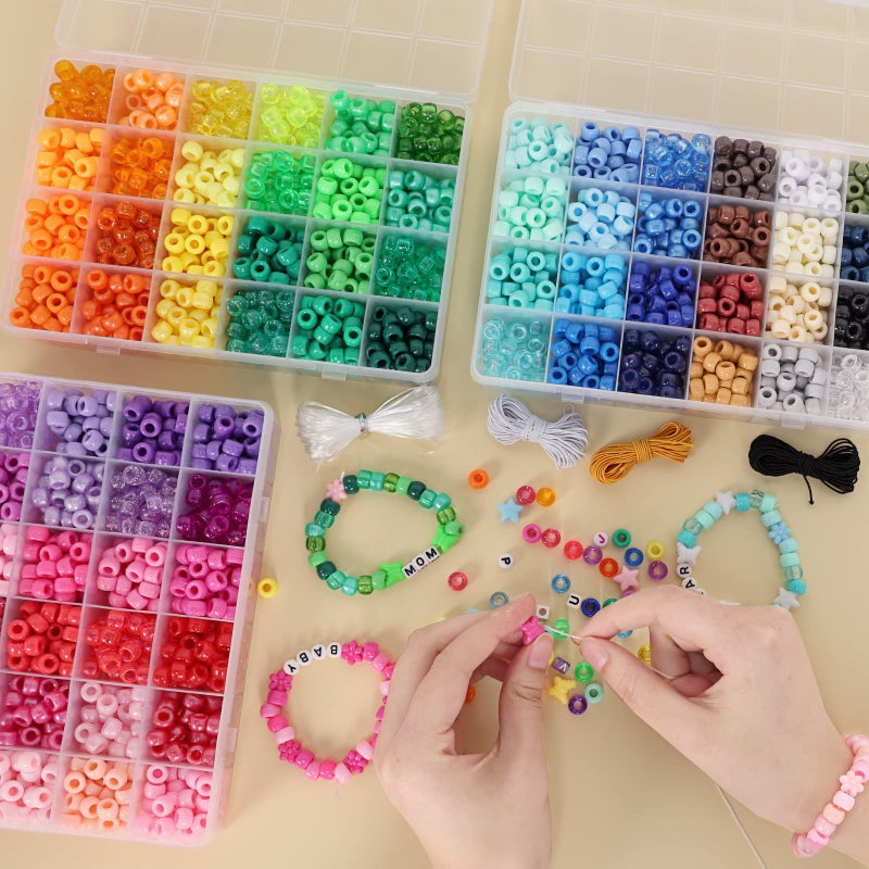 QUEFE 4700pcs, 72 Colors Pony Beads Rainbow Kandi Bead for Bracelets Making Kit, 3600pcs 9mm Plastic Beads and 1000pcs Letter Beads, Alphabet Beads for Bracelets Jewelry Making with Elastic Threads - Image 4