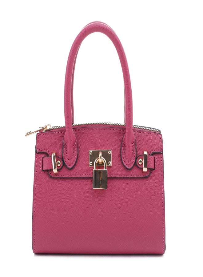 EVVE Women's Evening Bag Party Clutches Mini Satchel Purses Cocktail Prom Handbags with Chain and Lock, Magenta - Image 1