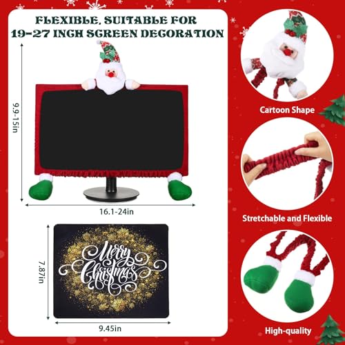 VitalCozy Christmas Office Chair Covers Set with Computer Monitor Cover and Mouse Pad Desk Chair Seat Covers Stretchable Protective Armchair Slipcovers SnowBlack - Image 3